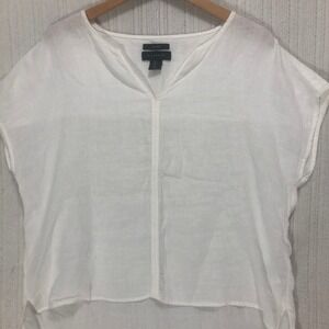 TAHARI White 100% Linen V Neck Cap Sleeve‎ Shirt Top